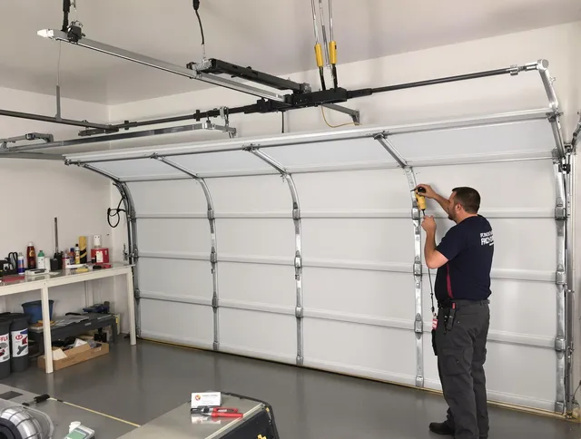 Colorado Springs Garage Door Repair certified technician performing overhead door system repair in Colorado Springs